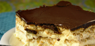 Μπισκοτογλυκό ψυγείου με ανάλαφρη κρέμα και γλάσο σοκολάτας